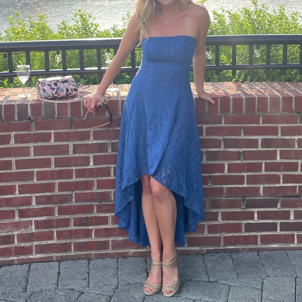 New blue highlow strapless dress :)